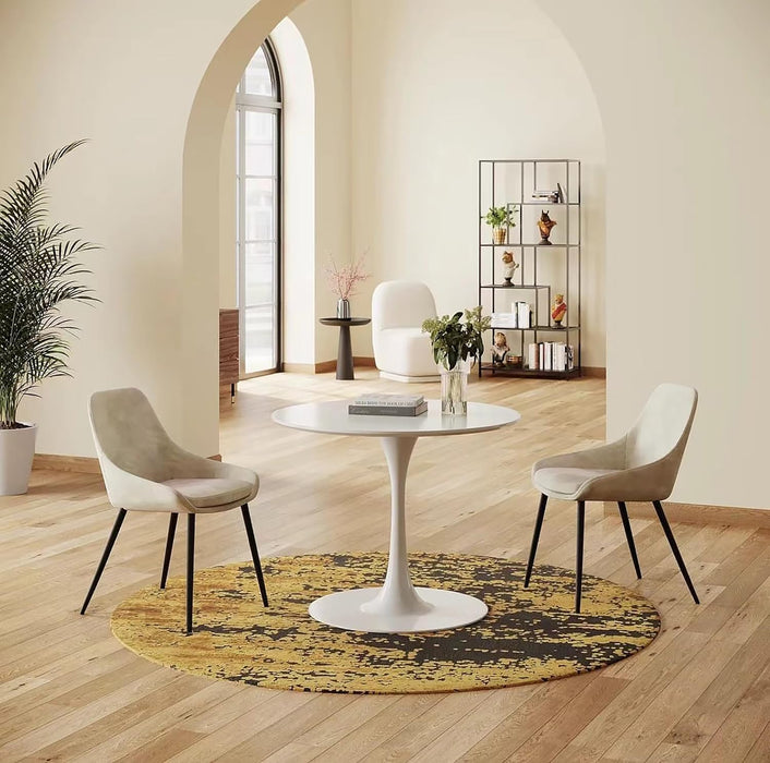 White round Dining Table, 31.5" Circle Tulip Table Kitchen round Dining Table for 2-4 People with Thickened Top and Metal Pedestal, Mid Century Leisure Table for Home, Dining Room, Cafe