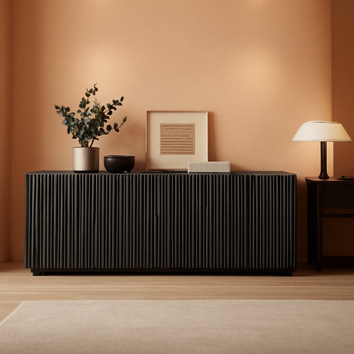 70" Fluted Mid Century Modern Sideboard Buffet Cabinet with Storage, Black