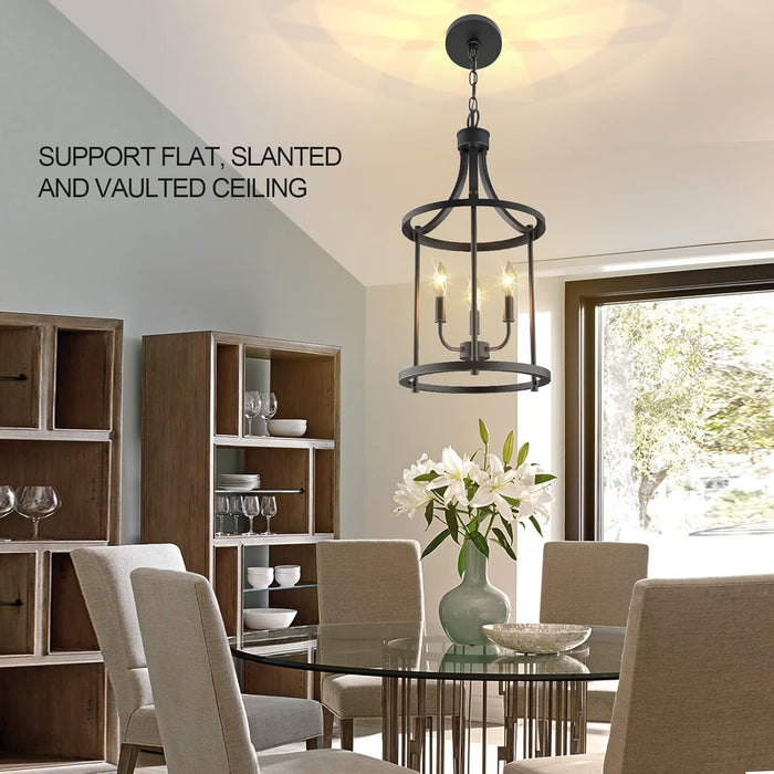 Chandelier Pendant Light Fixture, 3 Light Farmhouse Black Chandelier Pendant Lighting，Open Frame Hanging Light Fixture for Dining Room Foyer Entrance Kitchen Island
