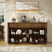 59" Sideboard Buffet Cabinet, 3 Drawers, 4 Doors, Walnut | Modern Coffee Bar Cabinet with Gold Handles, Long Sideboard Buffet Table for Kitchen