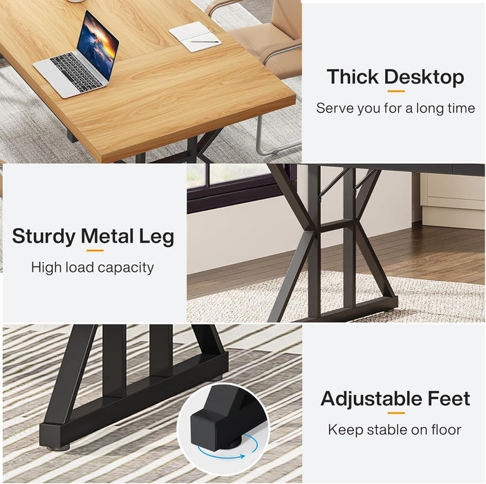 70.8-Inch Executive Desk, Large Computer Office Desk Workstation, Modern Simple Style Laptop Desk Study Writing Table Business Furniture for Home Office (Light Walnut/Black, 70.8 Inch)