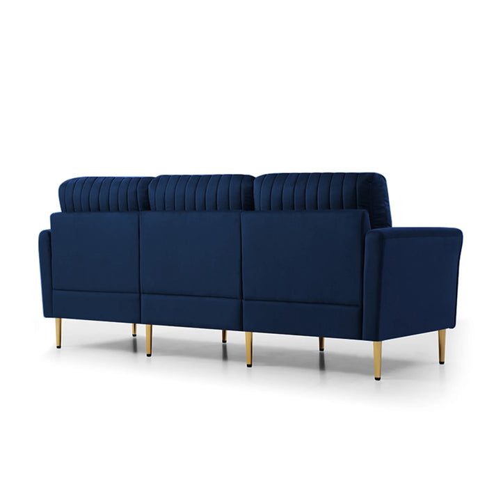 3-Seater Sectional Couches for Living Room with Channel Tufted on Back, Seat Cushions and 2 Throw Pillows, Modular Sectional Sofa, Blue