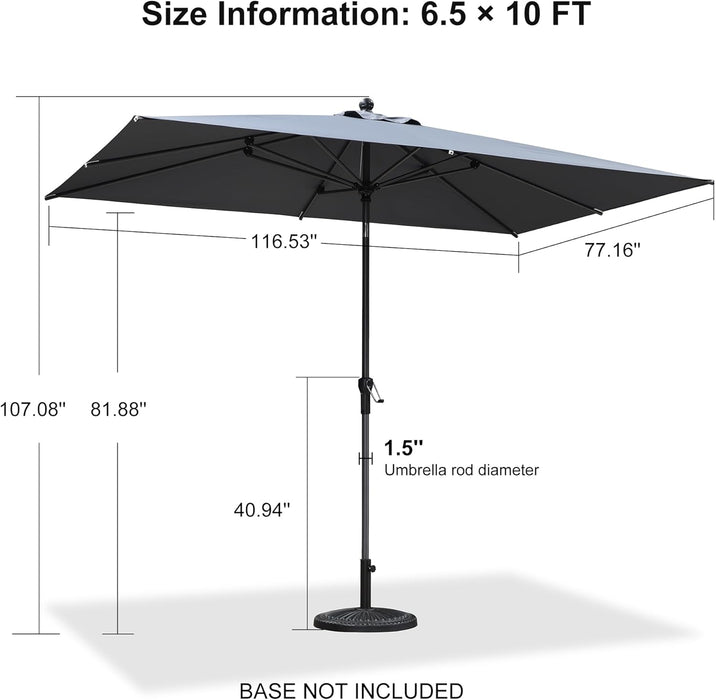 10' X 6.5' Rectangular Patio Umbrella Outdoor Table Umbrella Aluminum Frame Market Umbrella Sun Umbrella with 8 Sturdy Ribs & Tilt for Garden Deck Lawn & Pool Light Gray