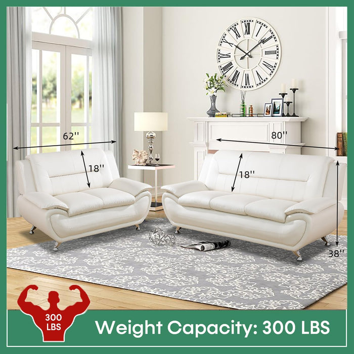 Leather Sofa Set,Leather Sofa Set for Living Room Furniture Sets, Loveseat Sofa with Chair 3-Piece for Living Room/Office/Apartment(White)