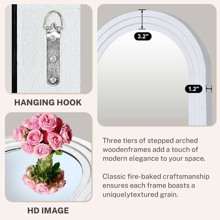 71x30 Full Length Arched Mirror Handcrafted RusticWhite