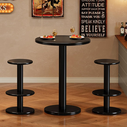 39.4" H round Bar Table and Chairs Set, Modern Black Bistro Pub Table with 2 Barstools, Wooden Counter Height Cocktail Table for Small Bars, Kitchen, Living Room, Apartment
