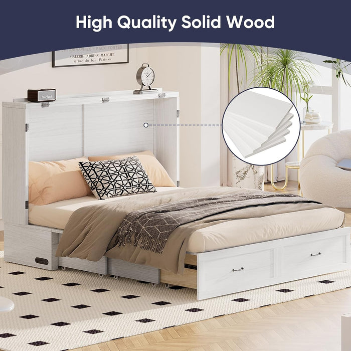 White Queen Murphy Cabinet Bed With StorageDrawers