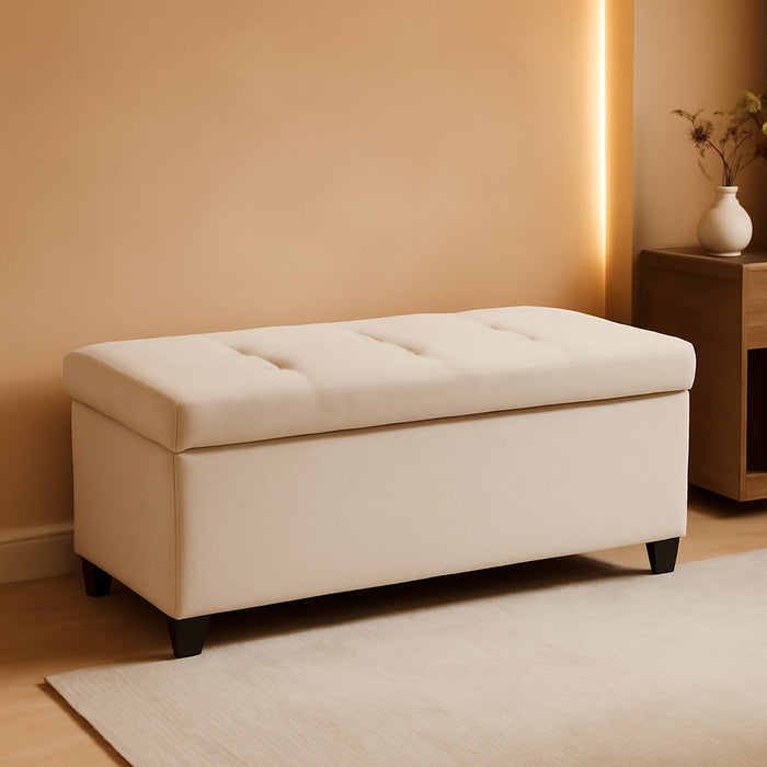 43 Inch Storage Ottoman, Large Storage Bench, Ottoman with Storage with Legs, Foot Rest Stool, Bedroom Bench - Beige