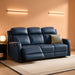 Genuine Leather Power Recliner Sofa, Wall Hugger Reclining Sofa with Power Headrest, Dual Motor, USB Charging Ports, Recliner Couch for Living Room, RV, Leather in Navy