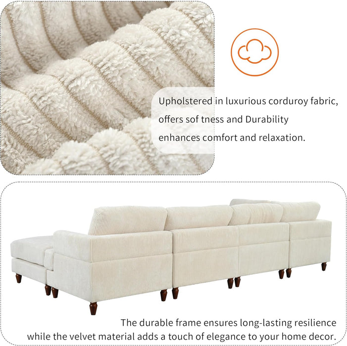 Large Sectional Sofa Couch with Ottoman for Living Room, L Shaped Corduroy Fabric Sofa Couch, 98" L Modular Corner Sectional Sofa for Spacious Space Office, Beige