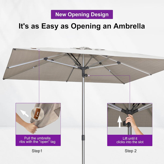 Outdoor Table Sun Umbrella 10' X 10' Semi Auto Lift, Beige