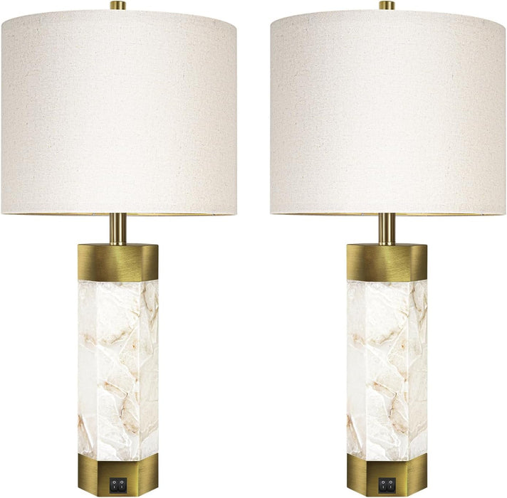 27" Alabaster Table Lamps Set of 2,Table Lamp with Night Light