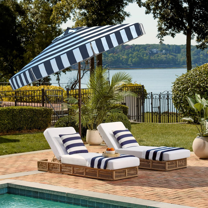 SAFAVIEH Outdoor - Elsa 9-Foot Crank Patio Umbrella - Navy & White Canopy - Brown Aluminum Pole - Striped European Spa Design - Ideal for Patio, Deck, Poolside, Backyard (PAT8003B)