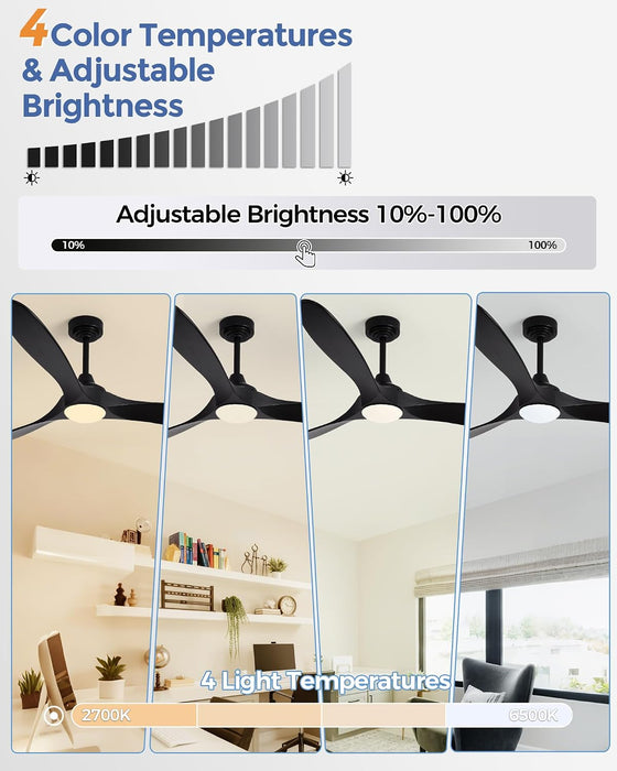 52 Inch Outdoor Ceiling Fans with Lights,Smart Wood Ceiling Fan for Alexa,Google & APP Control,Indoor/Outdoor,3 Blades,3Cct Dimmable,Black Walnut,Downrod Mount for Patio Porch