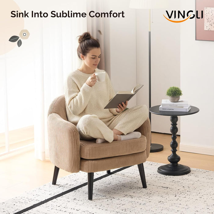 30.3" Wide Modern Barrel Accent Armchairs Set of 2 with Track Armrest, Solid Wooden Legs, Comfy Upholstered Club Chairs, Single Home Sofa for Living Room, Bedroom, Reading Room, Corduroy Khaki