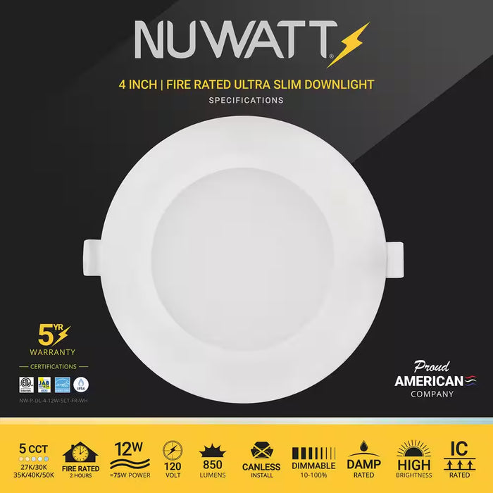 6 In. Fire Rated White round Slim Canless Integrated LED Recessed Light 15W 5 CCT 2700K-5000K Dimmable IC Rated (6-Pack)