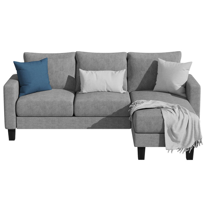 Convertible Sectional Sofa Couch, Modern Linen Fabric L-Shaped Couch 3-Seat Sofa Sectional with Reversible Chaise for Small Living Room, Apartment and Small Space, Light Gray