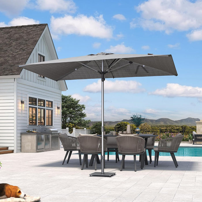 Patio Market Umbrella 6' X 10' Business Semi Auto Lift, Gray