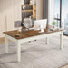 62-Inch Computer Desk, Large Office Executive Desk with Solid Wood Legs, Modern Simple Laptop Desk Study Writing Table Workstation Furniture for Home Office, Rustic Brown & Cream White