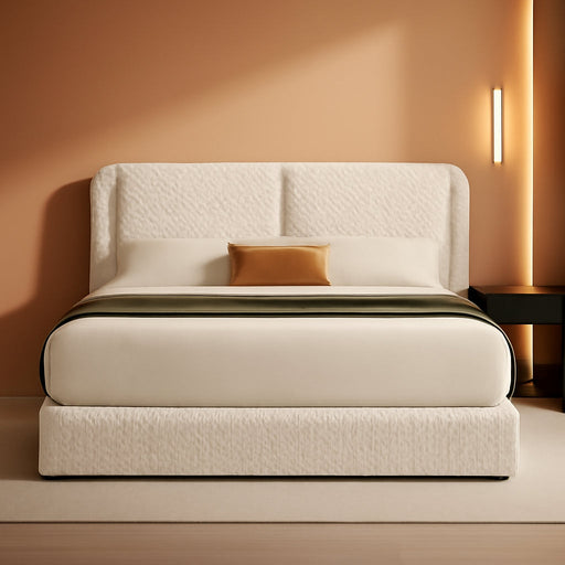 Queen Size Bed Frame with Headboard, Queen Size Corduroy Upholstered Platform Bed Frame with Soft Headboard, Wooden Slats Support, No Box Spring Needed, Easy Assembly, White