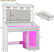 Vanity Desk with Mirror & RGB Lights, White Makeup Vanity Table with 2 Transparent Top Large Drawers & RGB Cabinet, Vanity Desk with LED Lighted Mirror 3 Colors, Power Outlets, Flip-Up Drawer