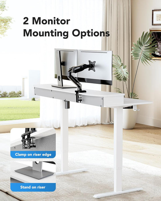 48″ X 24″ Electric Standing Desk with 2 Drawers, C-Clamp Mount Compatible, Height Adjustable Computer Desk, Home Office Stand up Desk with 4 Preset Heights & 2 Hooks, White