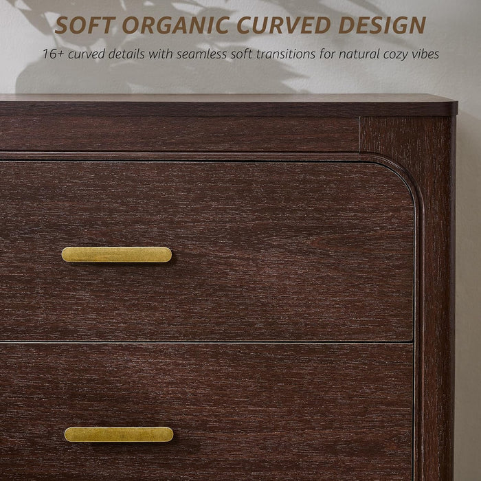 60" Wide Transitional 6-Drawer Dresser for Bedroom, Cacao Walnut
