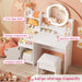 Kids Vanity with Lights, Princess Makeup Vanity Desk with Open Bookshelf, Storage Cabinet & Shelves, Toddler Vanity Table and Chair Set, Pretend Play Vanity Set for Little Girls, White