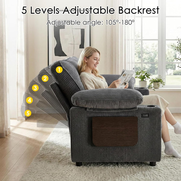 58In Sleeper Sofa Bed DarkGrey FoldableSideTable SpaceSaving