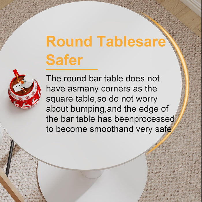 Modern Tulip round Bar Table, 41” Height Bistro Pub Table, Height Cocktail Bar Table with Metal Pedestal Base and MDF Top for Kitchen, Dining Room, Home Bar, Café, Small Spaces, White