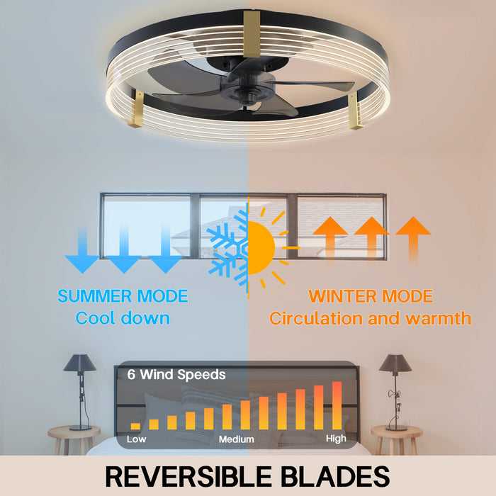 Low Profile Ceiling Fan with Lights: Flush Mount Ceiling Fans with Lights and Remote Control, Dimmable LED 3 Color 6 Speeds Timing Reversible Blades Modern Ceiling Fans for Bedroom Living Room, Black