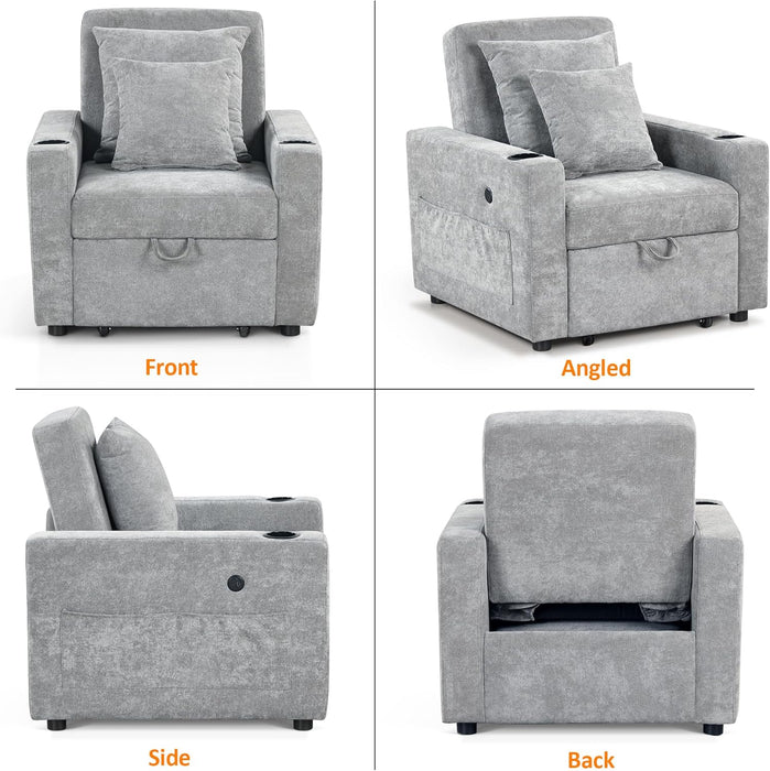 Convertible Sleeper Chair Bed With Linen Upholstery