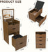 3 in 1 Small Walnut Vanity with Stool & Glass Top, Make up Table with Flip up Mirror & Lights, Modern Cute Teen Vanity Desk with Drawers for Small Space (Walnut+Black, 18.9'' L)