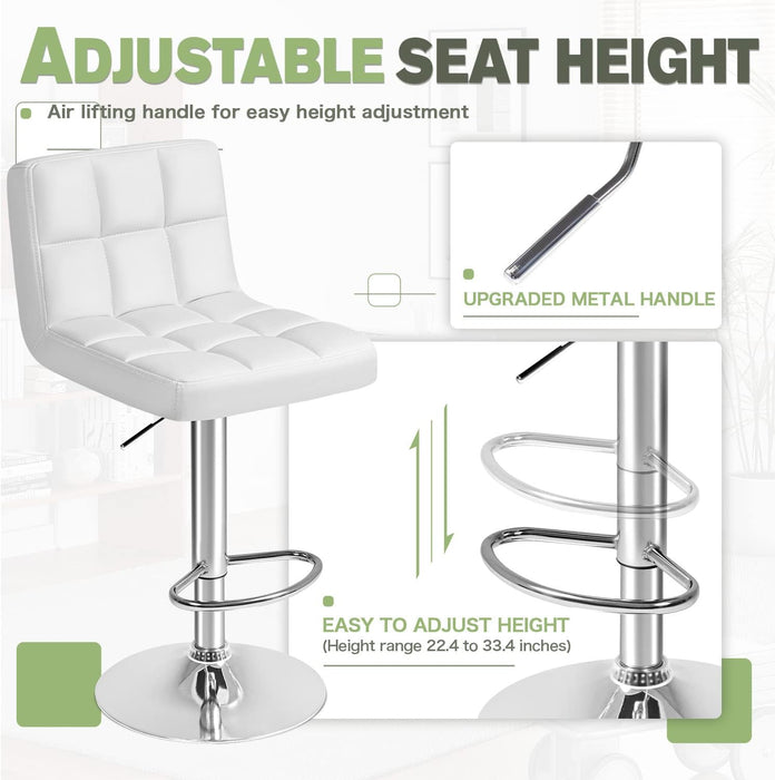 Bar Stools Modern Pu Leather Swivel Adjustable Hydraulic Bar Stool Square Counter Height Stool Set of 2 (White)