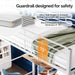 Twin over Twin Bunk Bed with Desk, 15'' Extra High Guardrail Loft Bed with LED Lights,2 Charging Station,And 2 Storage Drawers,2 Deckers Bed,Metal Space Saving Platform Bed with Vanity,White