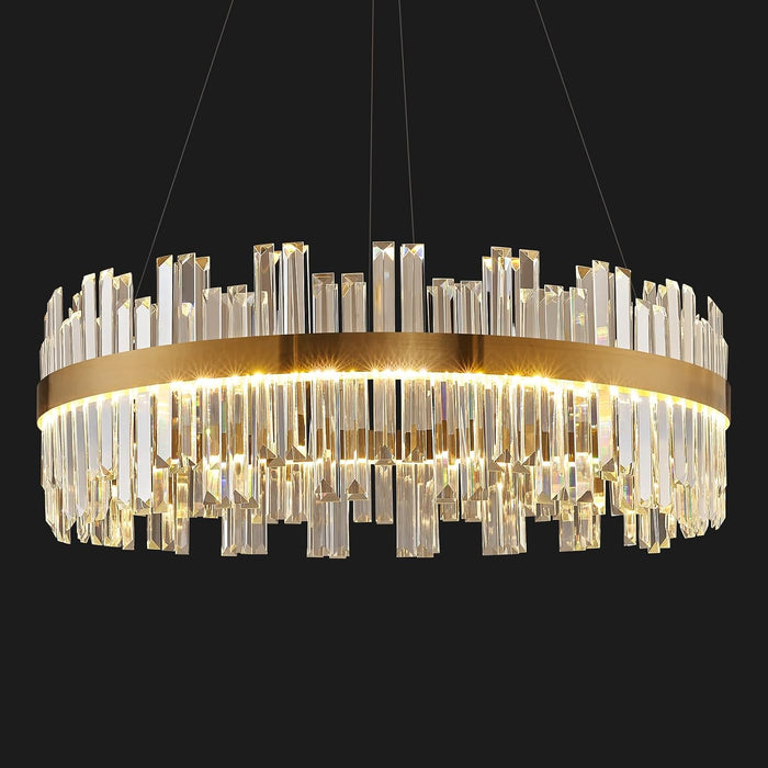 Gold Modern Crystal Led Chandelier,Round Drum Chandelier over Table | 23.6" Dimmable Led Golden Luxury Chandelier,K9 Crystals Height Adjustable Chandelier for Dining Room Living Room Bedroom