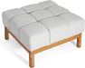 Annette Square Ottoman Footstool with Grid Tufting, Living Room Sofa Ottoman with Wood Frame, Fabric Upholstery Coffee Table, Comfy Seating with Dense Foam Padding, White