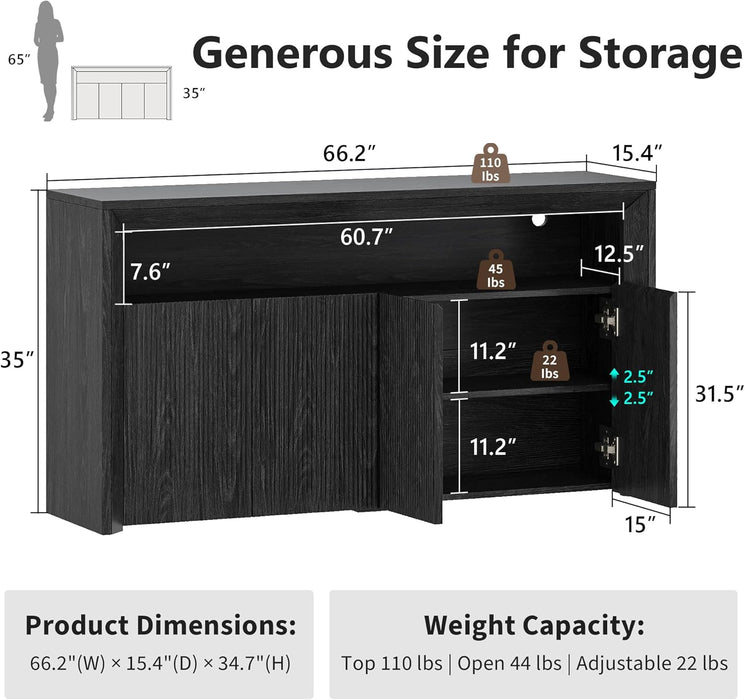 TV Stand for Tvs up to 85 Inch, Wood Entertainment Center with Open & Adjustable Storage, Mid Century Modern TV Media Console with LED Lights for Living Room, Bedroom, Dark Grey
