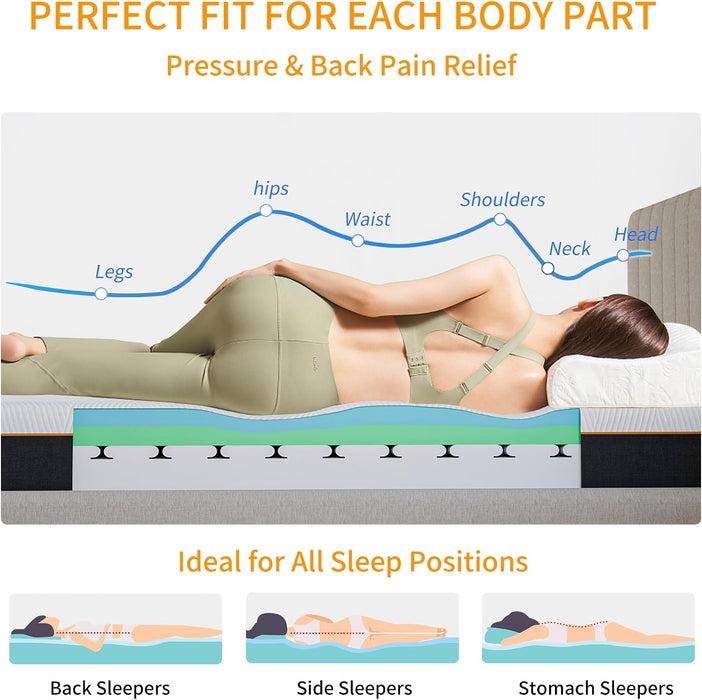 10 Inch Queen Mattress for Back Pain Relief & Cooling Sleep
