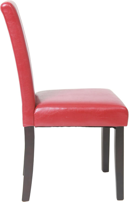 Urban Style Solid Wood Leatherette Padded Parson Chair, Red, Set of 2