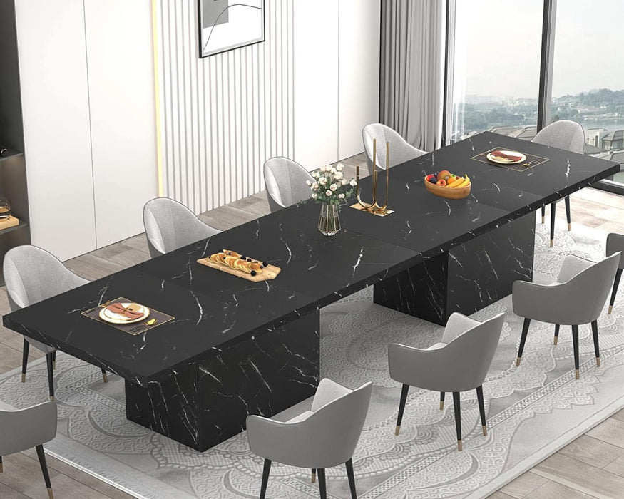 71" Black Faux Marble Dining Table for 6-8, Rectangle Dining Room Table