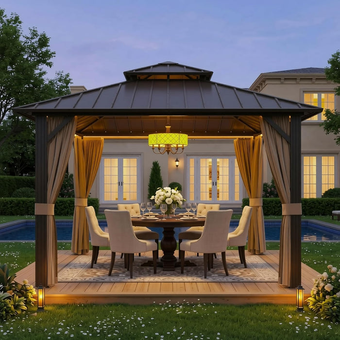 10x10 Ft Aluminum Hardtop Gazebo Weatherproof Netting