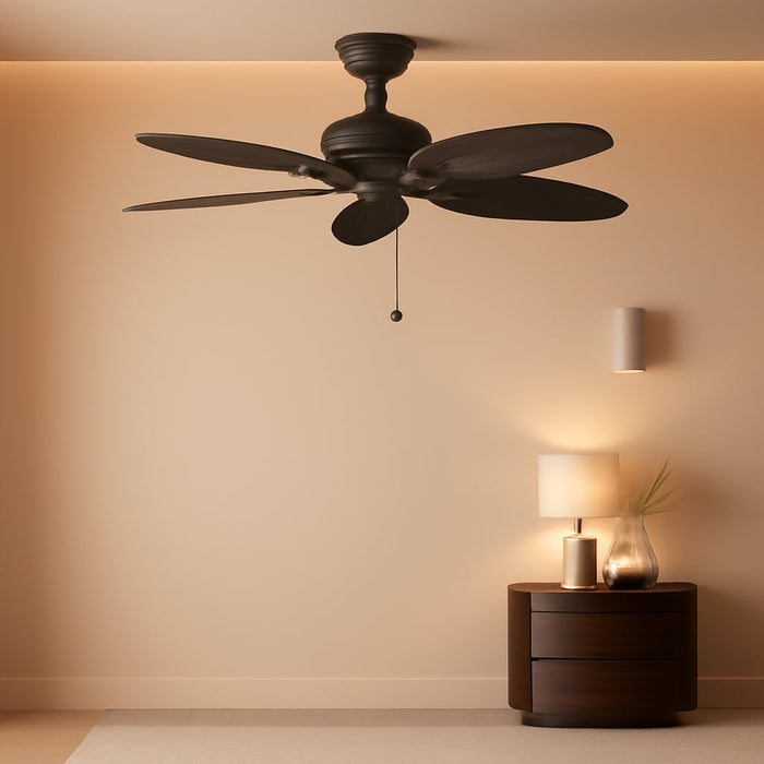 Ceiling Fans Duval 52 Inch Ceiling Fan, Quick 2 Hang Indoor/Outdoor Ceiling Fan with Pull Chain, Tri-Mount 5 Blade Tropical Design, ETL Damp Rated, Bronze (50201-01)