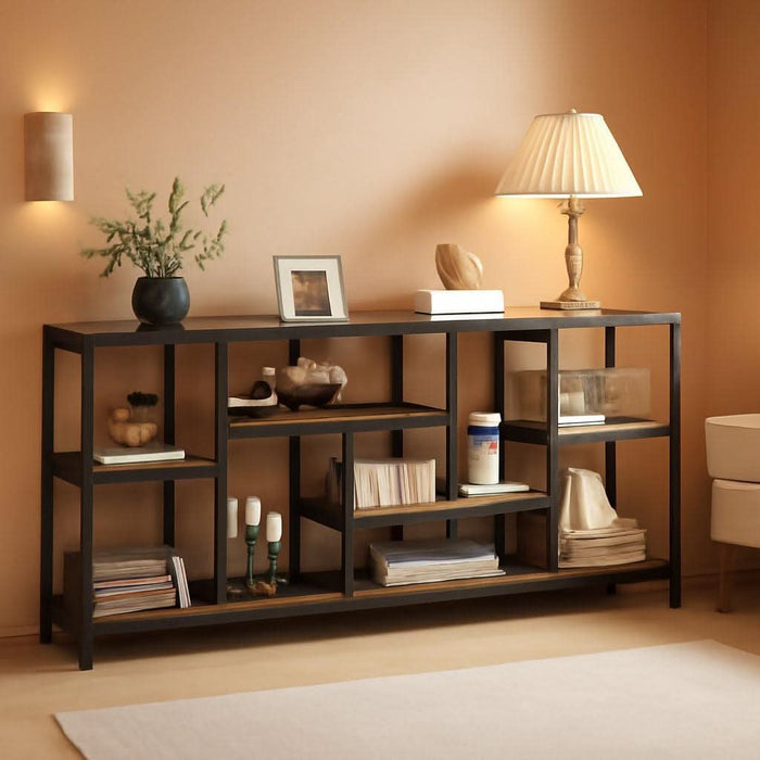 Console Sofa Table, 70.9 Inch Extra Long Table behind Couch with Storage Shelves, 3-Tier Industrial Narrow Entryway Hallway Accent Table for Living Room, Rustic Brown