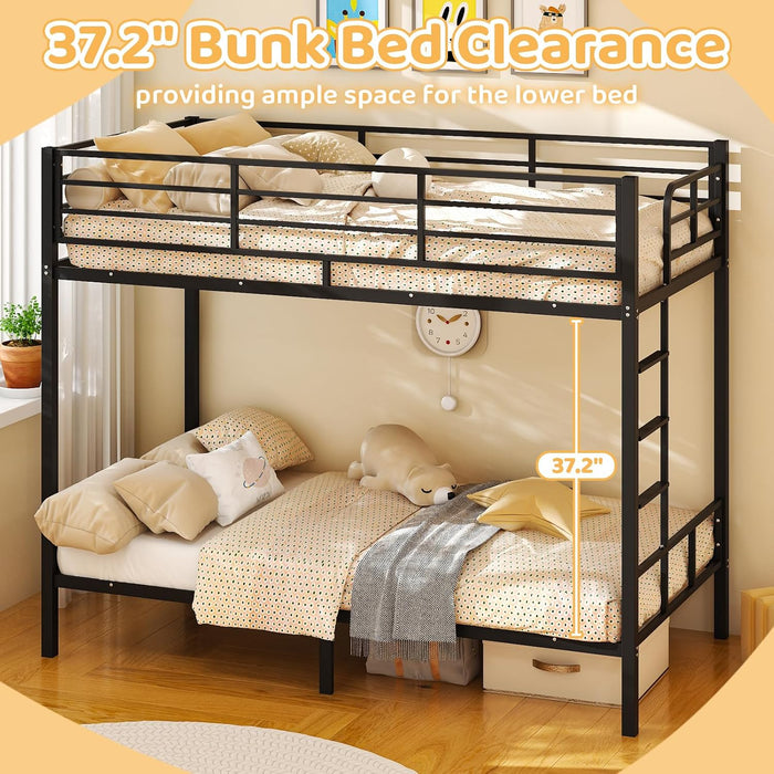Black Twin Over Twin ReinforcedSteelFrame Bunk Bed