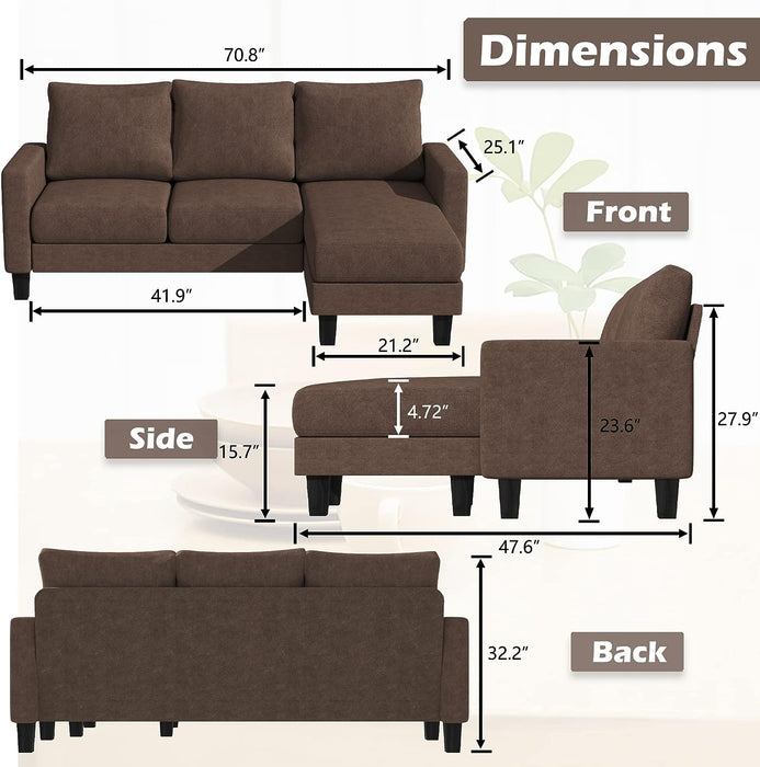 Small Space Reversible Sectional Sofa with Chaise Lounge