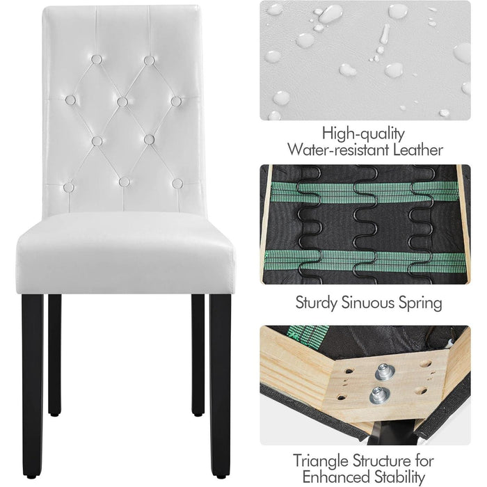 Yaheetech Dining Chairs with Leather Seat and Solid Wood Legs Button Tufted Padded Kitchen Chair Accent Side Chair for Home Kitchen and Restaurant, Set of 6, White