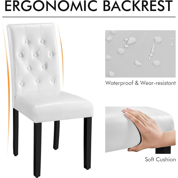 Yaheetech Dining Chairs with Leather Seat and Solid Wood Legs Button Tufted Padded Kitchen Chair Accent Side Chair for Home Kitchen and Restaurant, Set of 6, White