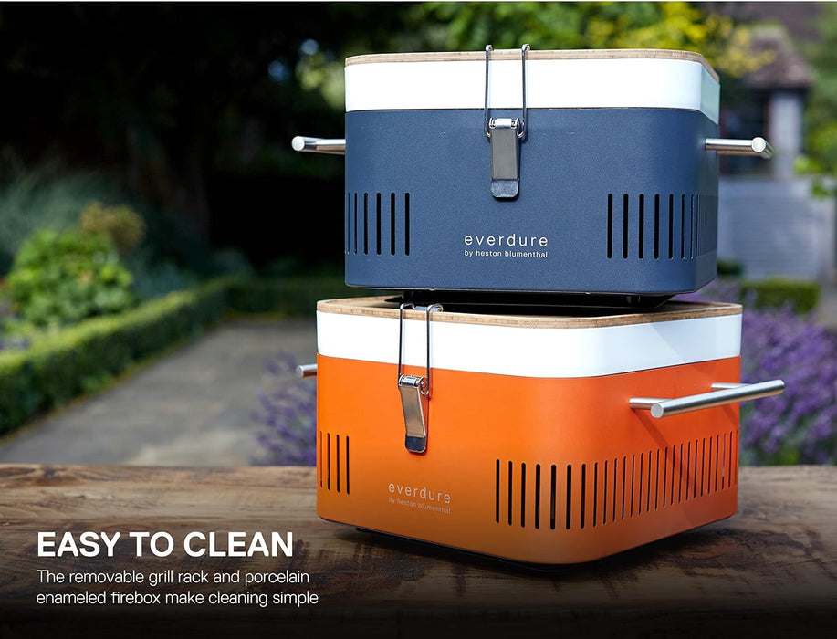 CUBE Portable Charcoal Grill, Tabletop BBQ, Perfect Tailgate, Beach, Patio, or Camping Grill, Lightweight & Compact Small Grill with Preparation Board & Food Storage Tray, Matte Black