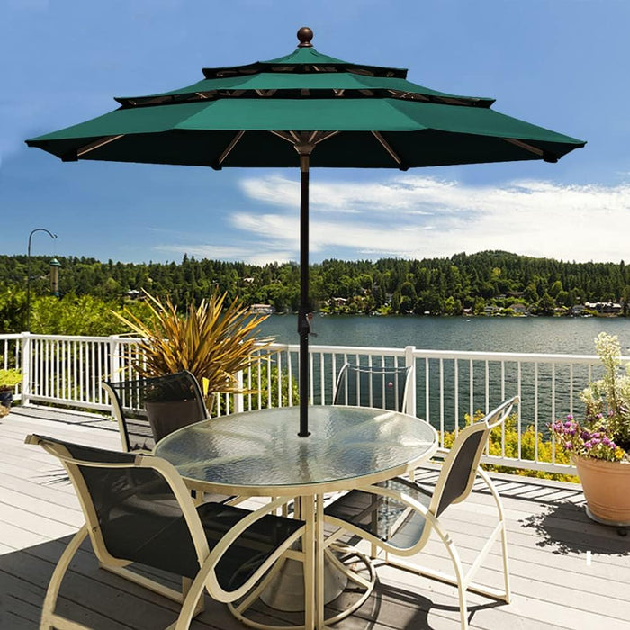 USA 10-Year-Non-Fading 9Ft 3-Tier Market Patio Umbrella, Commercial Grade Outdoor Table Umbrella with Crank Open, Windproof & UPF 50+ UV Protection, Heavy Duty Ventilation for Garden, Deck, Pool, Backyard, Beach & Bistro, Forest Green